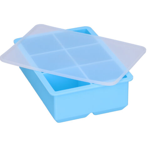 Bac à glaçons silicone 6 cases grand format avec couvercle pour cubes de glace, gâteaux et chocolat - Bleu ciel