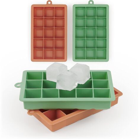 Bac à glaçons XXL - 6 glaçons géants par bac (12 glaçons au total) - Sans BPA - Démoulage facile - Compatible lave-vaisselle - Vert olive/Rouge minéral