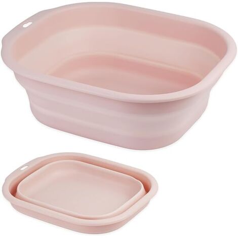 Bac à Laver Pliable - 2 Pièces - Moyen et Petit - En Plastique Écologique - Pour Lessive, Voyages, Camping, Nettoyage Extérieur - Rose