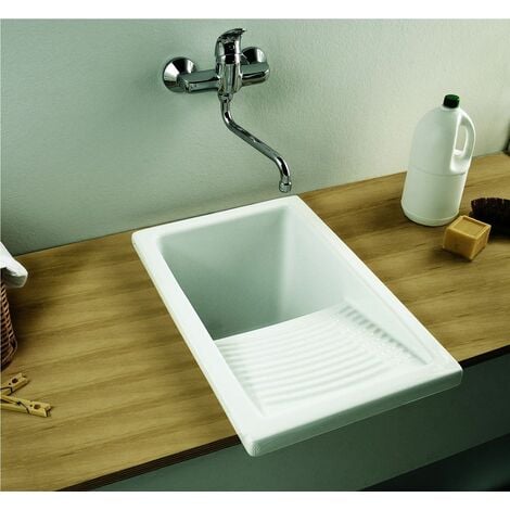 Bac à laver RIBA - Dimensions : 39 x 60 cm - Profondeur de la cuve : 34 cm - couleur : BLANC - Blanc