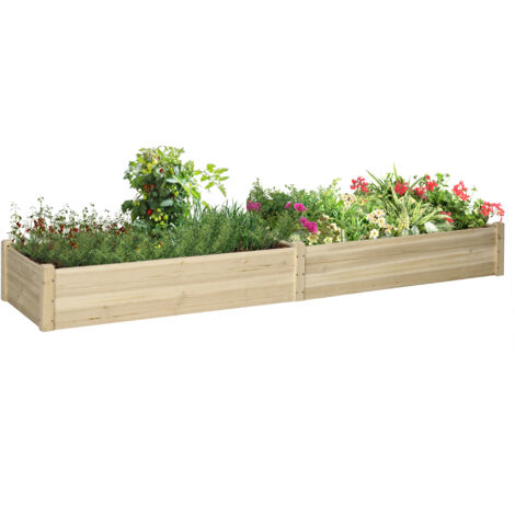 Bac à légumes surélevé 244x61,5x27 cm, bois massif, 2 compartiments, intérieur en feutre, extérieur et jardin