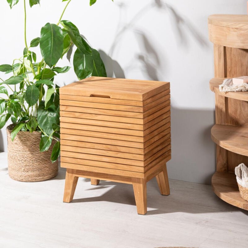 Bac à linge en teck salle de bain