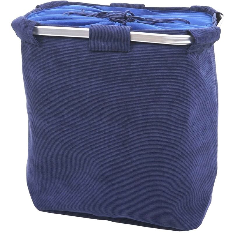 Jamais utilisé] Bac à linge HHG 242, Boîte à linge Panier à linge 2 compartiments 56x49x30cm 82l, velours bleu