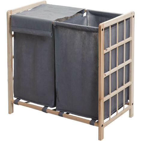 Bac à linge HWC-B60, Boîte à linge panier à linge, bois massif 60x60x33cm 68l  brun clair, couvercle gris