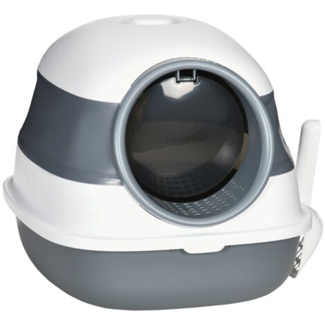 Bac à Litière Chat 52x41x38cm avec Pelle - Maison Toilette Anti-Odeurs Hygiénique pour Chat jusqu'à 5kg - Blanc Gris