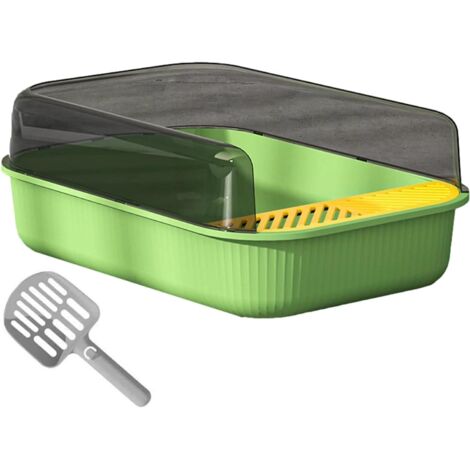 Bac à Litière Chat XXL - 1 Unité - PP Durable - Anti-éclaboussure - Pour Chaton et Senior - 51x35x18 cm Vert Dorée