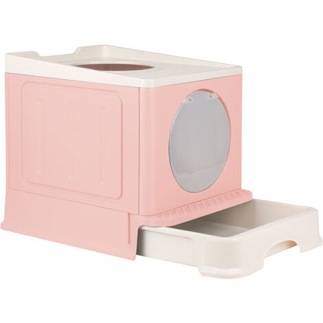 SKECTEN Bac à Litière Fermé pour Chat Grande Taille Caisse Litière Chat XXL Maison de Toilette pour Chat avec Tiroir 48x39x34cm Rose