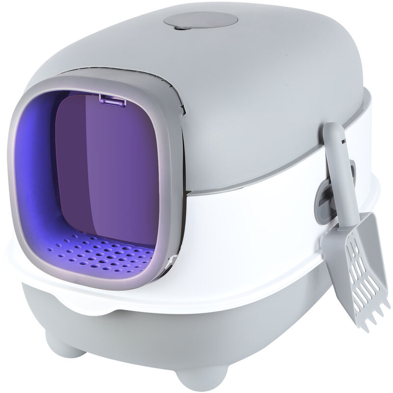 Hofuton Bac à Litière Fermé, Stérilisation et Désinfection UV, Maison de Toilette, Avec Pelle, Sac Désodorisant et USB, Capacité de Charge 8 kg, Gris
