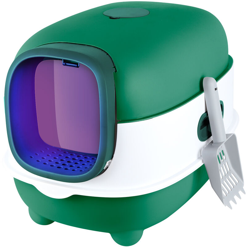 Hofuton Bac à Litière Fermé, Stérilisation et Désinfection uv, Maison de Toilette, Avec Pelle, Sac Désodorisant et usb, Capacité de Charge 8 kg, Vert