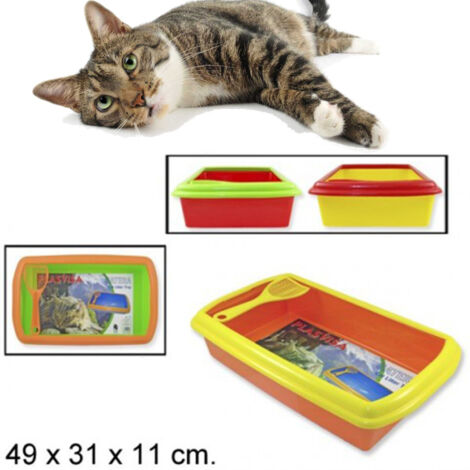 Bac à Litière Hygiénique Ouvert En Plastique Pour Chats Avec Tamis Et Protection Anti-éclaboussures