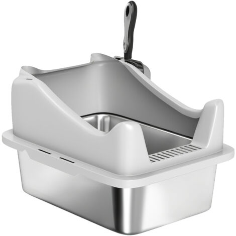 Bac à litière inoxydable, maison toilette chat, bords surélevés, facile à nettoyer, 43,1x33,2x25,4cm, gris