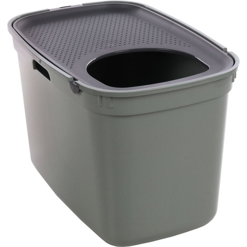 Bac à litière Kato Vert olive entrée par dessus pour chat Flamingo