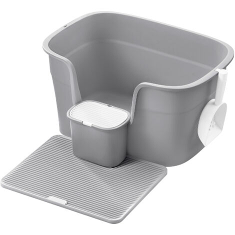 Bac à Litière, Litière Extra Large avec Paroi Latérale, avec Un Tapis de Litière, Boîte de Rangement, Pelle, pour Grand Chat, Gris Tourterelle