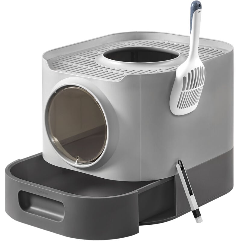 Bac à Litière, Litière pour Chat xxl, avec Couvercle, Plateau Amovible, Pelle, Brosse, Espace pour Grands Chats, Moins de Traces, Fond Anti-Fuite,