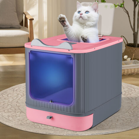 Bac a litiere Maison de Toilette Chat Fermée Plateau Amovible pelle Stérilisation et Désodorisation aux Ultraviolet 34 x 44 x 36 cm Pour chat rose