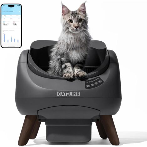 AUTRES Bac à litière ouvert autonettoyant Catlink Open-X C08– Format XXL ouvert, capacité de 12 L, bac à litière intelligent pour les foyers avec plusieurs chats,Wi-Fi 5G/2,4G
