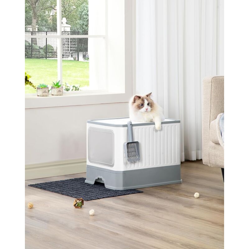 Bac à litière Pliable pour Chat avec tiroir et Couvercle,Pelle