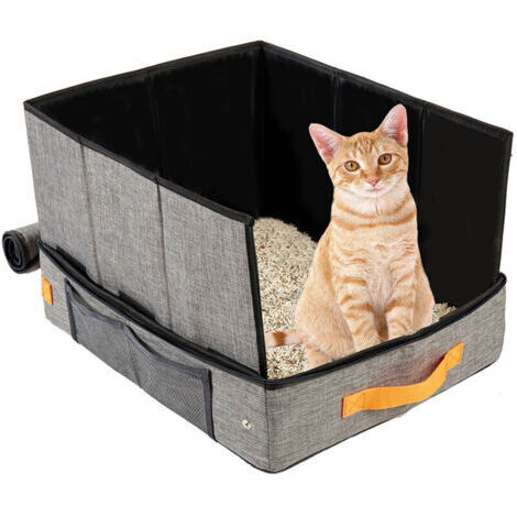 Bac à litière portable pour chat avec couvercle zippé + 1 sac. Léger, étanche et insonorisé, idéal pour les voyages en voiture (43 x 33 x 26 cm).