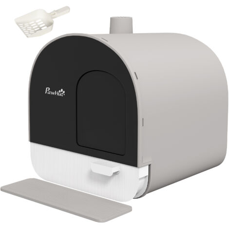 Bac à litière pour chat avec porte battante, pelle et filtre inclus, 43L x 44l x 47H cm, gris