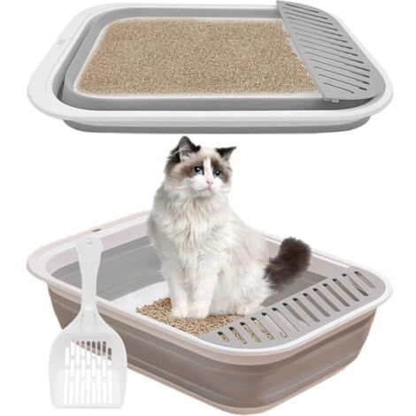 Bac à Litière pour Chat, Grande Maison de Toilette Pliable avec Pelle à Litière, Portable, Entrée Basse, Toilettes de Voyage avec pédale de Sable tombante pour Chats jusqu'aux Chats Plus âgés