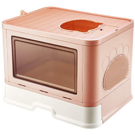 Bac à Litière pour Chat: Maison de Toilette Chat XXL Grande Caisse Chats Litiere Fermée Facile à Nettoyer avec Pelle et Brosse pour Massage, 48.536.538cm, Rose