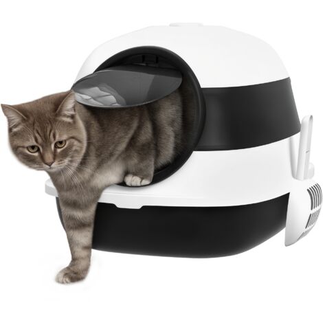 Maison De Toilette Pour Chat Fermée Et Pliable - Bac à Litière Avec Double Porte + Pelle - 47,5x35,5x36,7 Cm - Gris Et Blanc
