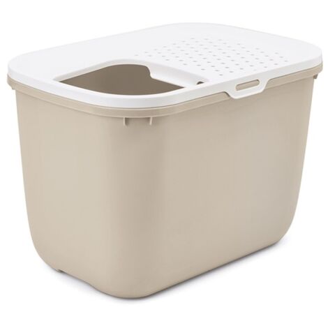 Les Tendances – Bac à litière pour chat 58,5x39x39,5 cm – Couleur coffee brown avec couvercle blanc – Matériau technopolymère – Facile à nettoyer
