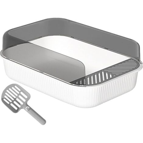 Bac à litière pour chat XXL - 1 unité - PP blanc - Anti-éclaboussure - Grilles de propreté - 51x35x18 cm