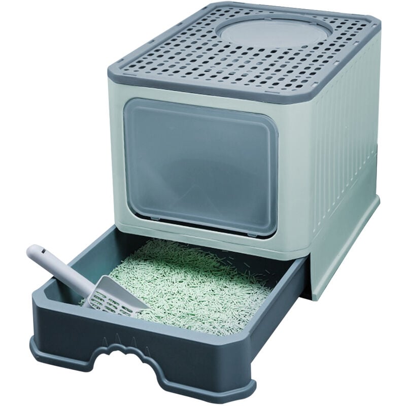 Bac à Litière pour Chaton avec Couvercle, Maison de Toilette pour Chats avec Bacs Amovibles Amovible pour Un Nettoyage Facile, Vert