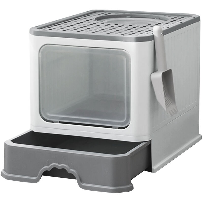 Bac à Litière pour Chaton avec Couvercle, Maison de Toilette pour Chats avec Bacs Amovibles Amovible pour Un Nettoyage Facile, Gris