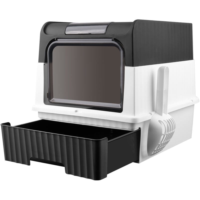 Bac à litière pour Chaton avec Couvercle,Haloyo®,avec Pelle,avec porte avant et entrée par le haut,nettoyage facile,49 x 37 x 35 cm,noir