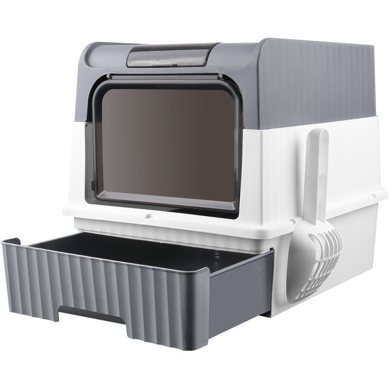 Bac à litière pour Chaton avec Couvercle Haloyo avec Pelle,avec porte avant et entrée par le haut,nettoyage facile,49 x 37 x 35 cm,gris