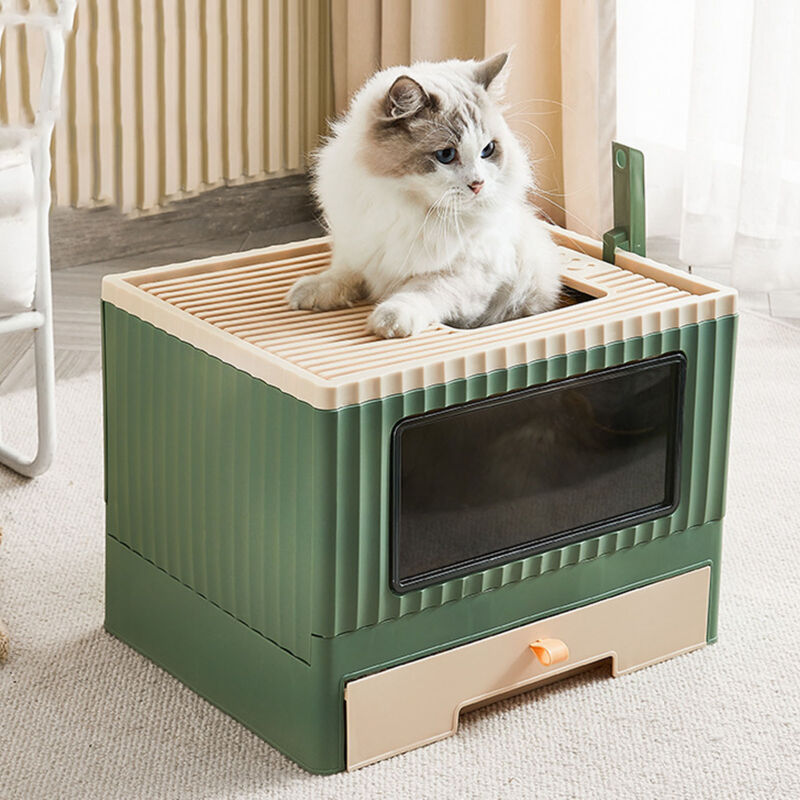 Bac à litière pour Chats, bac avec Couvercle, de Taille Moyenne, Facile Nettoyer Chats (17.7''L x 13.4''W x 13.2''H avec Scoop)-Vert