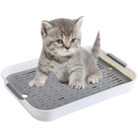 Bac À Litière pour Lapin Chat avec Grille - Respectueux de l\\\'environnement - Hygiénique - Blanc