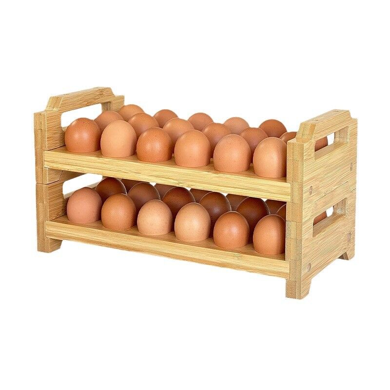 Bac à oeufs compartimenté en bambou, empilable et multicouche, pour réfrigérateur de cuisine, support de rangement pour oeufs, bac à oeufs en