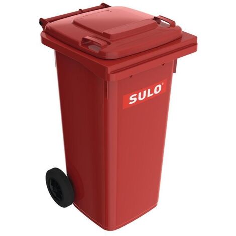 Bac à ordures 120 l HDPE rouge mobile selon EN 840 SULO