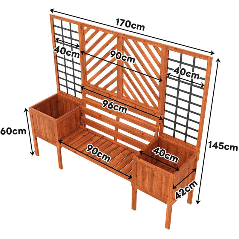 Bac à plantes avec treillis et siège pour jardin cour terrasse,beaucoup de place,Brun