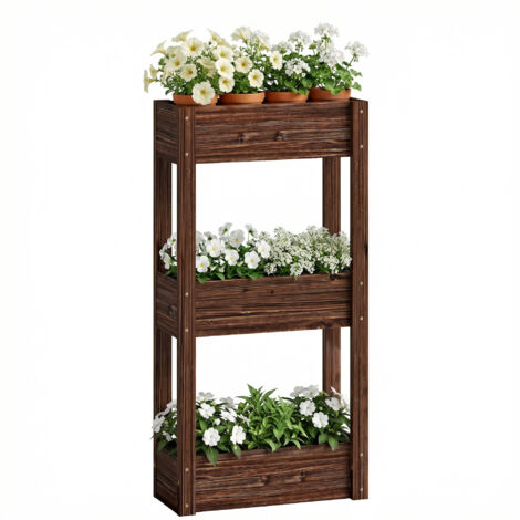 Bac à Plantes Surélevé Jardinière sur Pieds 3 Niveaux Trous de Drainage et Doublure 60 x 25 x 120 cm, Marron