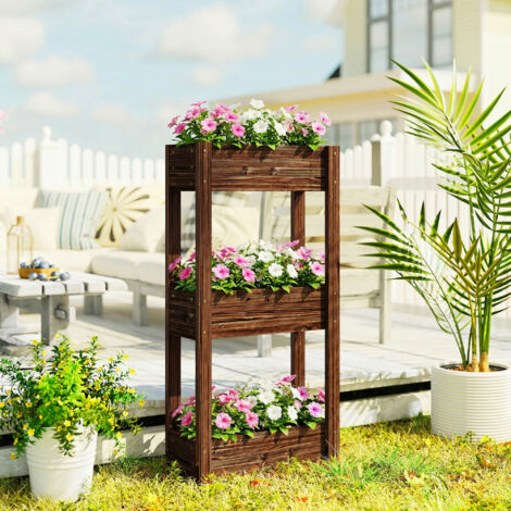 Bac à Plantes Surélevé Jardinière sur Pieds 3 Niveaux Trous de Drainage et Doublure 60 x 25 x 120 cm. Marron