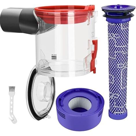 Bac à Poussière Transparent avec Pré-Filtre et Post-Filtre pour Dyson V7 V8 Aspirateur, Réservoir Pièces Détachées 967699-01 Accessoires avec Brosse de Nettoyage, pour Dyson SV11/SV10