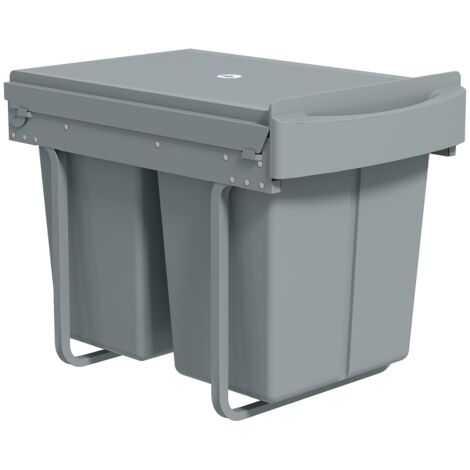 Bac à retirer,2 x 20 L,bac amovible,plastique,métal,gris