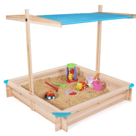Bac à sable en bois avec toit réglable Sandyfun 115x115 cm