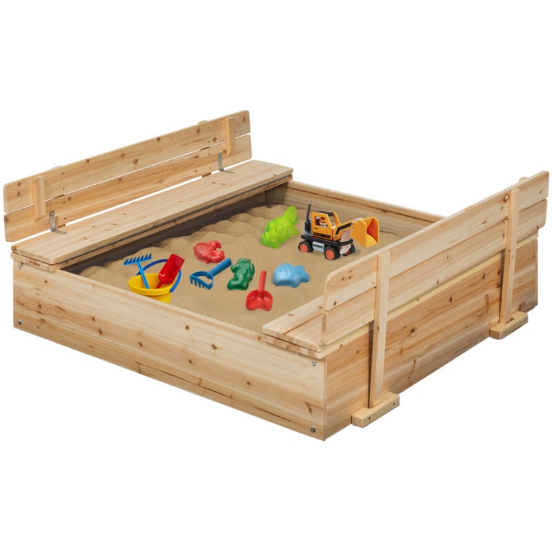 Bac à sable funny bois refermable avec 2 bancs et bâches de protection