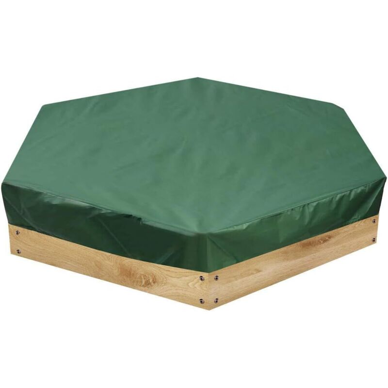Bac à sable hexagonal, 230 x 200 cm, extérieur, vert, pour jeux d'enfants.