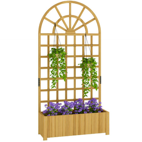 Bac avec treillis en bois avec drainage pour cultures Légumes Fleurs Herbes 90x30x180 cm Naturel