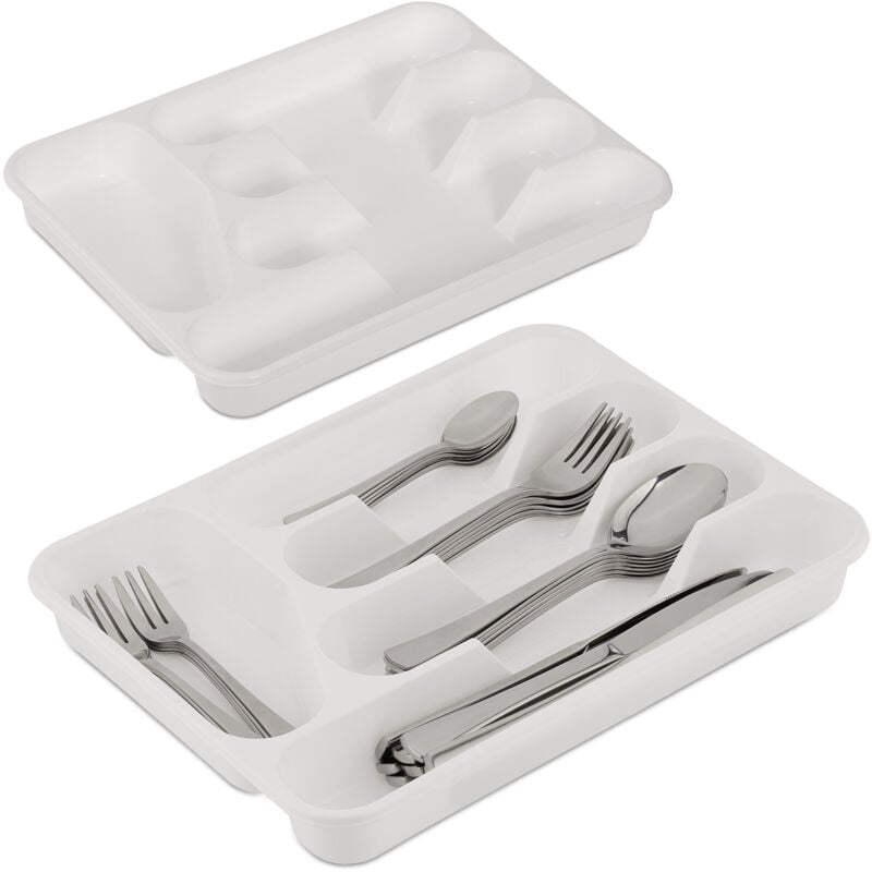 Relaxdays - Bac à couverts pour tiroirs, lot de 4, HxLxP: 4 x 24,5 x 32,5 cm, 5 compartiments, plastique, blanc