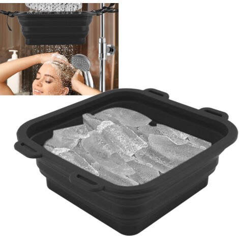 Bac de bain glacé Portable et rafraîchissant en silicone pour sportifs à la maison avec 3 crochets, Noir