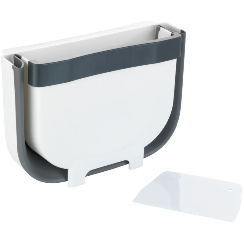 Wenko - Bac de collecte pour déchets, compost, à accrocher au placard de cuisine, retractable, capacité 5L, Plastique, 25,5x18x18 cm, blanc - gris