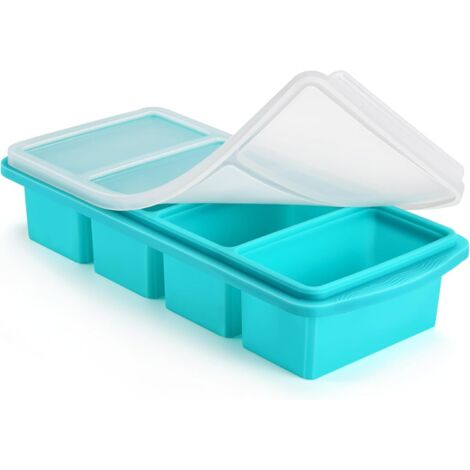 Bac de congélation en silicone avec couvercle - Moule alimentaire en silicone 1 tasse - Moule à glaçons grand format - Soupe, sauce, restes, préparations maison - Bleu turquoise - 1 unité