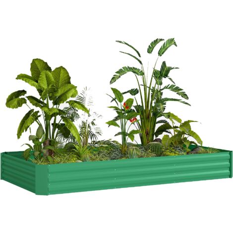 Bac de culture de légumes carré galvanisé d'extérieur avec rebords de sécurité et fond ouvert, mesurant 240 x 120 x 30 cm, vert.